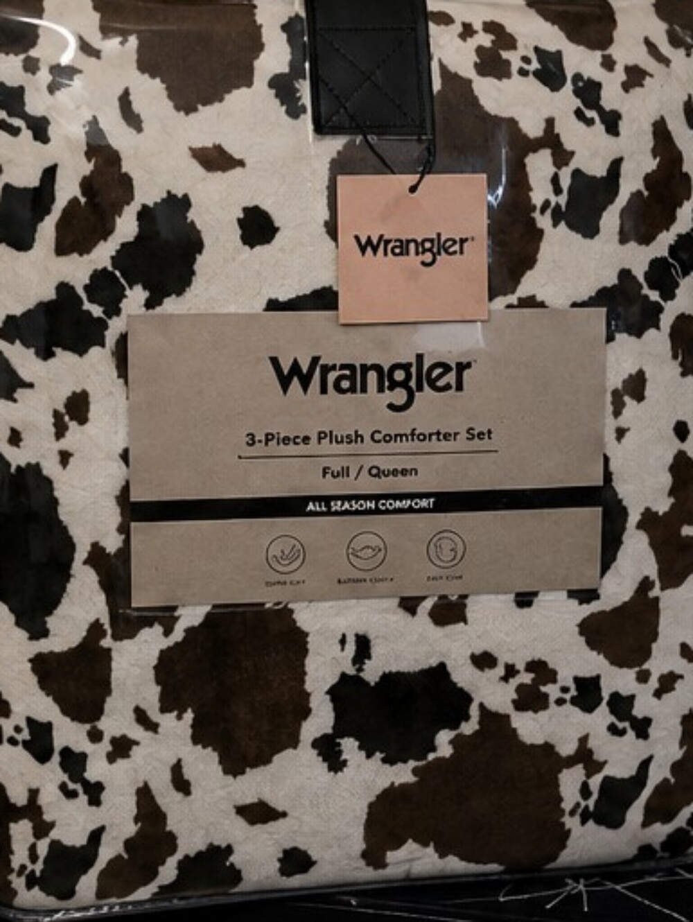 NWT Wrangler Cow Print Plush Comforter Set in Brown and White - Picture 2 of 3